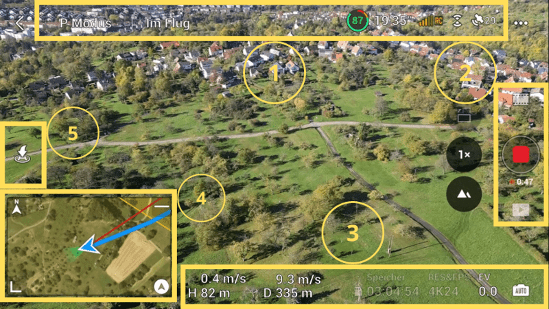 Unterschiedliche Informationen und Funktionen stehen Dir in der DJI Fly App in Verbindung zur DJI Mini 3 Pro zur Verfügung.